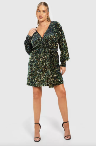 Velvet sequin wrap dress from boohoo